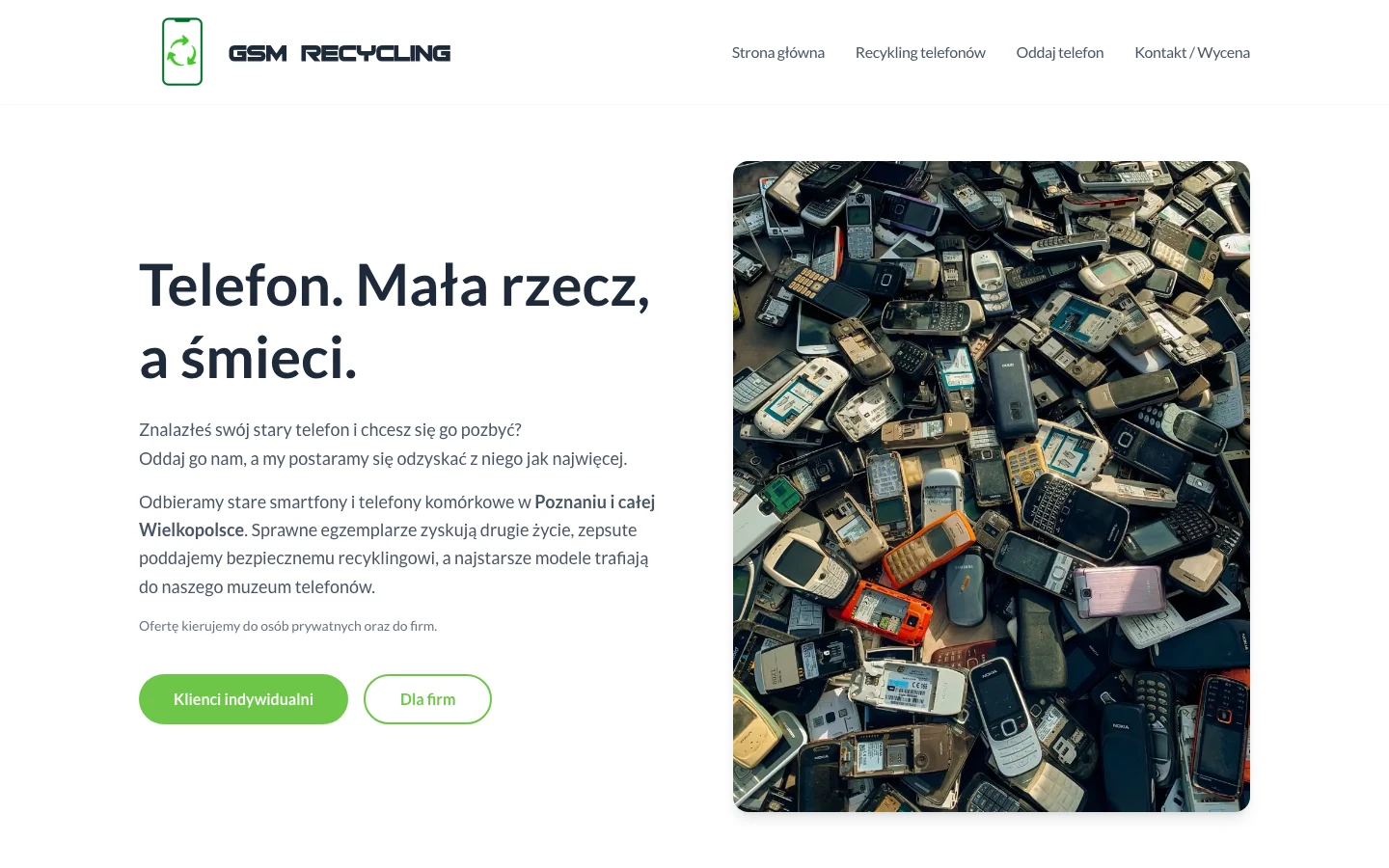 Zrzut ekranu strony GSM Recycling